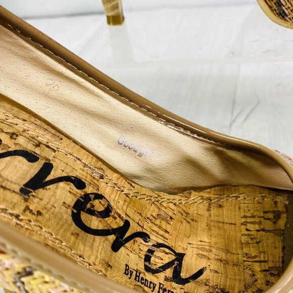 Henry Ferrera GOOD GIRL Beige Chevon Stripe Open Toe Slip On High Heels Size 7 - Picture 8 of 12